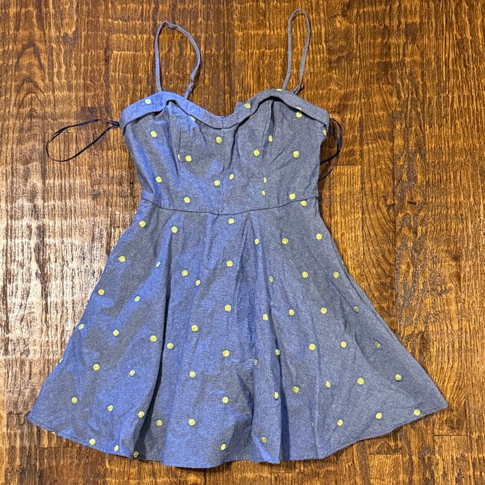 Audrey Parks Denim Lemon Print Fit & Flare Dress | NWT | Pockets Coquette Summer